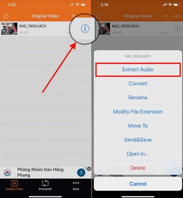 Ứng dụng Extract Audio from Video trên điện thoại