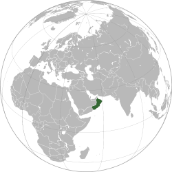 Vị trí của Oman trên bán đảo Ả Rập (màu xanh lá cây đậm)