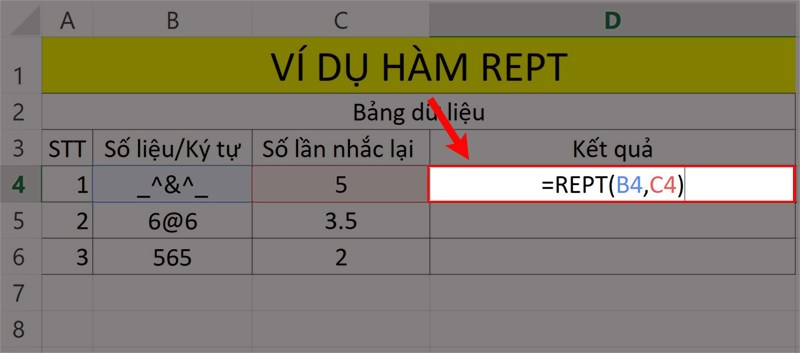 Cách sử dụng hàm REPT lặp chuỗi, ký tự, số trong Excel có ví dụ