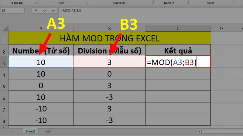 Cách sử dụng hàm MOD chia lấy phần dư trong Excel đơn giản, có ví dụ