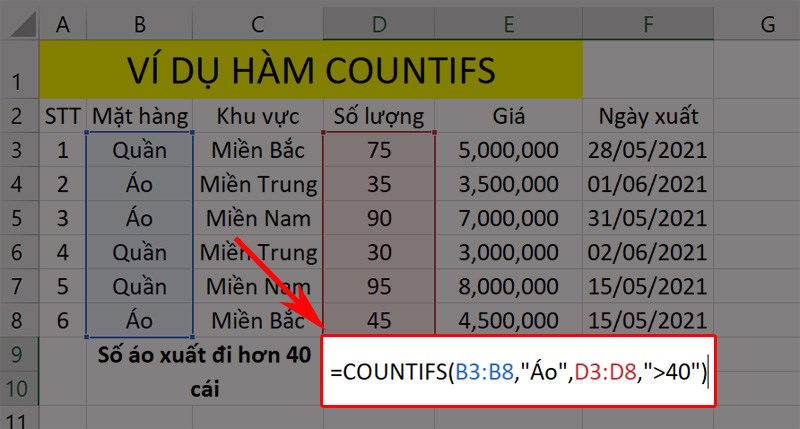 Cách sử dụng hàm COUNTIFS trong Excel chi tiết, có ví dụ dễ hiểu